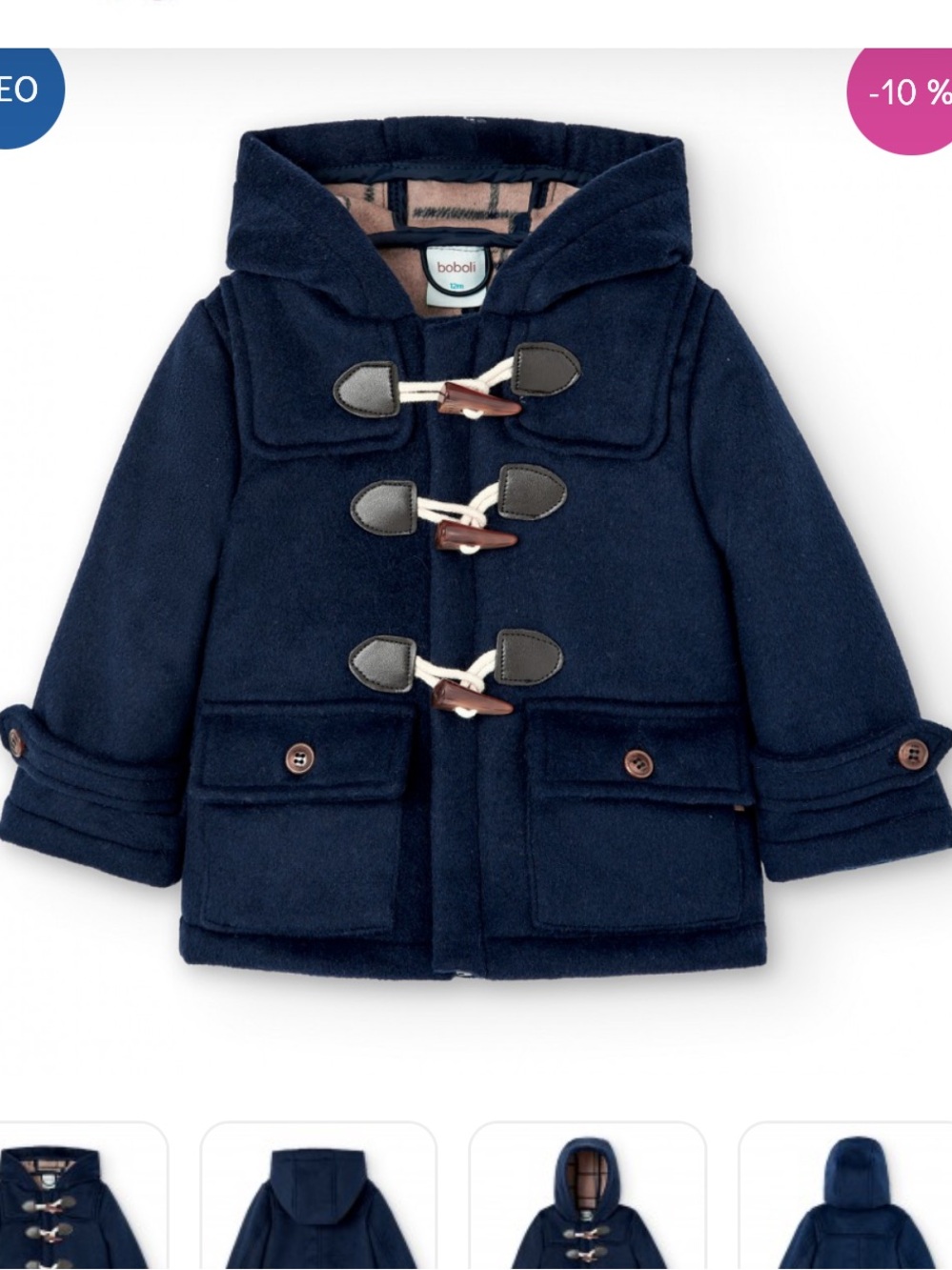 Boboli Navy Hooded Toggle Puffer Coat for Kids